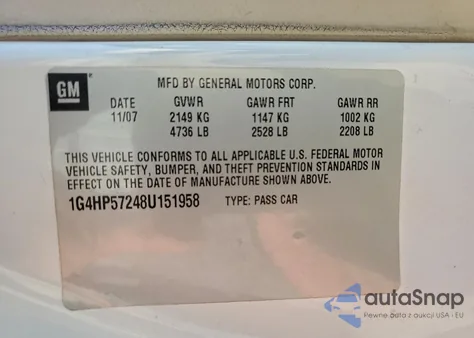 2008 Buick Lucerne Cx from USA, damaged, VIN 1G4HP57248U151958